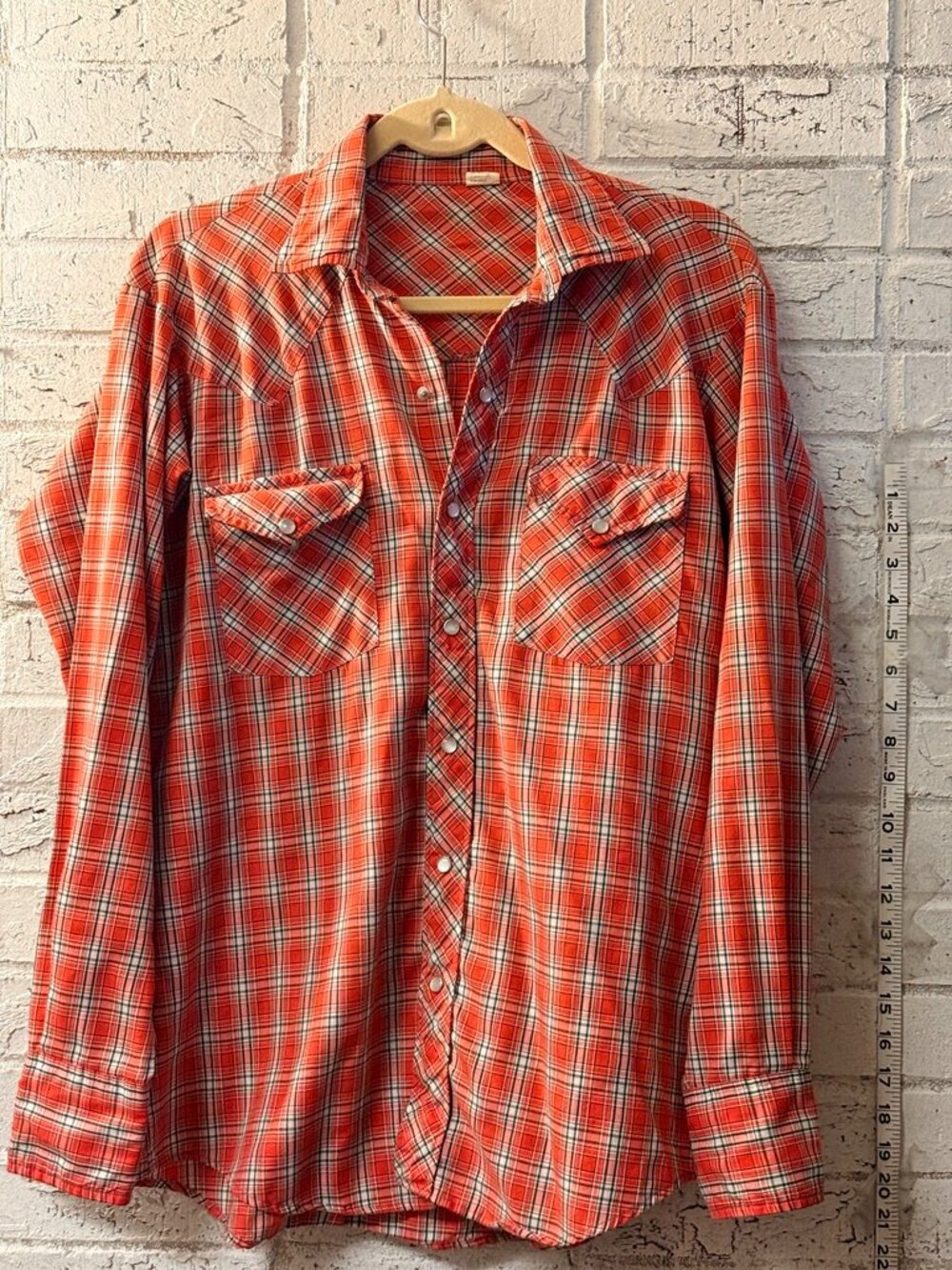 Vintage Mens Medium Red Plaid Pearl Snap Western Cowboy Shirt Rockabilly